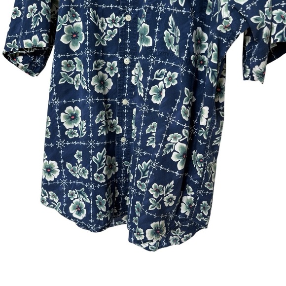 VINTAGE! 90s Chaps Ralph Lauren Men's XL Blue Floral Hawaiian Camp Shirt Cotton - Picture 3 of 8